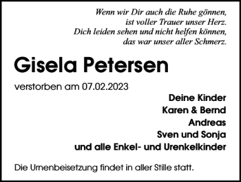 Traueranzeige von Gisela Petersen von Sylter Rundschau