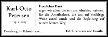 Traueranzeige von Karl-Otto Petersen von Flensburger Tageblatt