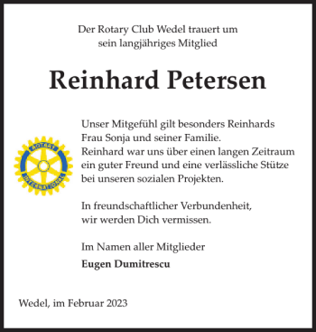 Traueranzeige von Reinhard Petersen von Wedel-Schulauer Tageblatt