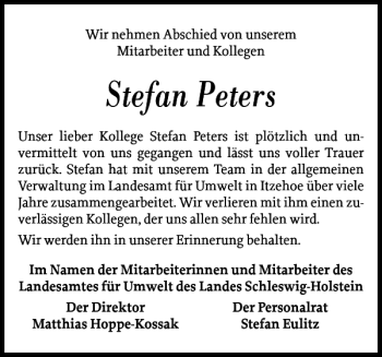Traueranzeige von Stefan Peters von Norddeutsche Rundschau
