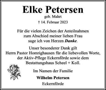 Traueranzeige von Elke Petersen von Eckernförder Zeitung
