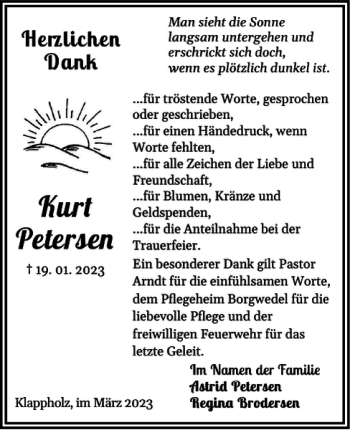 Traueranzeige von Kurt Petersen von Schleswiger Nachrichten