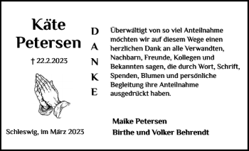 Traueranzeige von Käte Petersen von Schleswiger Nachrichten