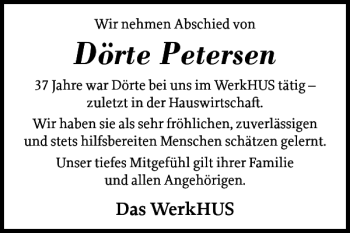 Traueranzeige von Dörte Petersen von Husumer Nachrichten