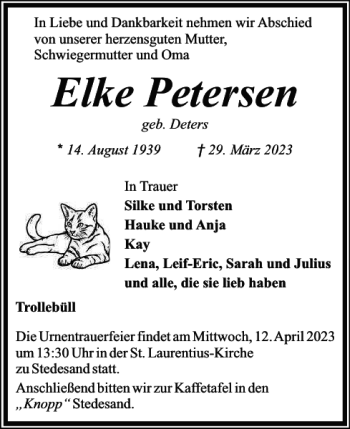 Traueranzeige von Elke Petersen von Nordfriesland Tageblatt