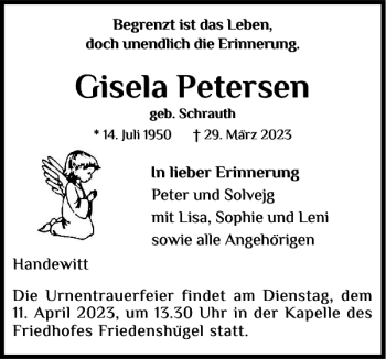 Traueranzeige von Gisela Petersen von Flensburger Tageblatt