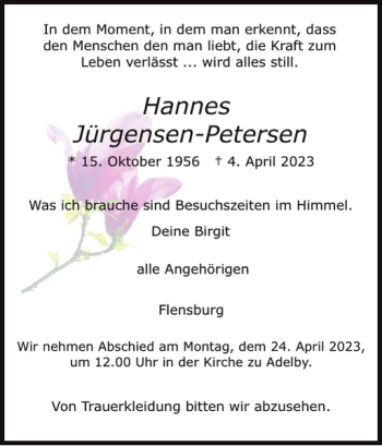 Traueranzeige von Hannes Jürgensen-Petersen von Flensburger Tageblatt