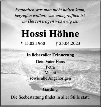 Traueranzeige von Hossi Höhne von Husumer Nachrichten
