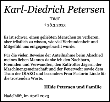 Traueranzeige von Karl-Diedrich Petersen von Flensburger Tageblatt