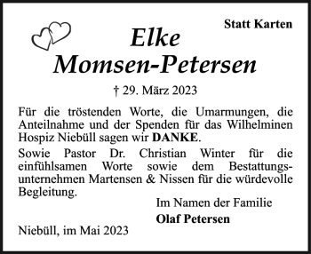Traueranzeige von Elke Momsen-Petersen von Nordfriesland Tageblatt