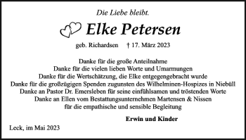 Traueranzeige von Elke Petersen von Husumer Nachrichten