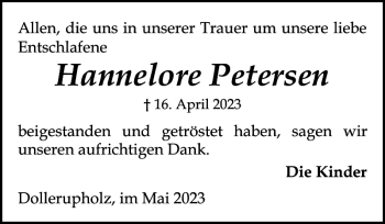 Traueranzeige von Hannelore Petersen von Flensburger Tageblatt
