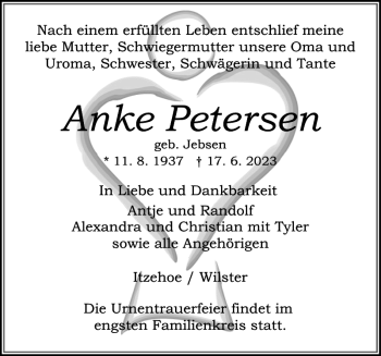 Traueranzeige von Anke Petersen von Norddeutsche Rundschau