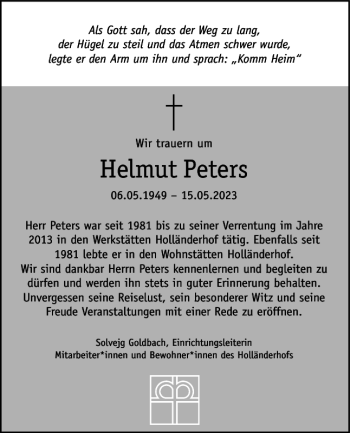 Traueranzeige von Helmut Peters von Flensburger Tageblatt