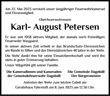 Traueranzeige von Karl-August Petersen von Nordfriesland Tageblatt