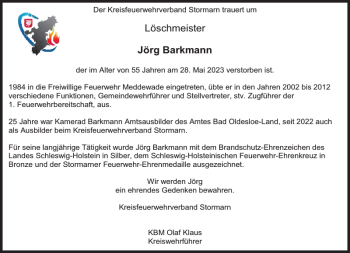 Traueranzeige von Löschmeister  von Stormarner Tageblatt
