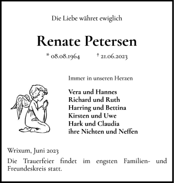 Traueranzeige von Renate Petersen von Der Insel-Bote
