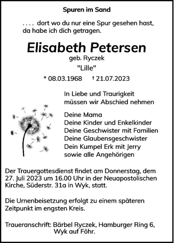 Traueranzeige von Elisabeth Petersen von Der Insel-Bote