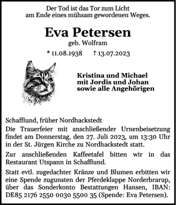 Traueranzeige von Eva Petersen von Flensburger Tageblatt