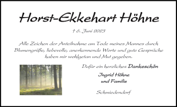 Traueranzeige von Horst-Ekkehart Höhne von Flensburger Tageblatt