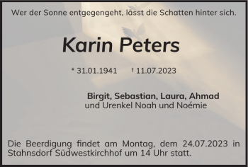 Traueranzeige von Karin Peters von Husumer Nachrichten