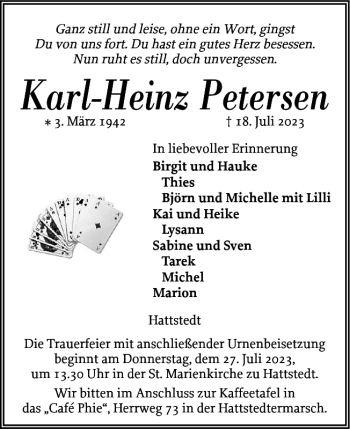 Traueranzeige von Karl-Heinz Petersen von Husumer Nachrichten