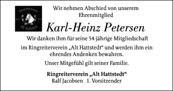 Traueranzeige von Karl-Heinz Petersen von Husumer Nachrichten