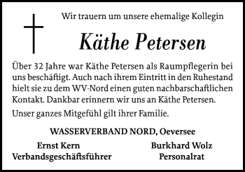Traueranzeige von Käthe Petersen von Flensburger Tageblatt