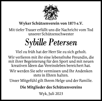 Traueranzeige von Sybille Petersen von Der Insel-Bote