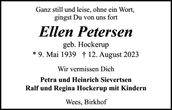 Traueranzeige von Ellen Petersen von Flensburger Tageblatt