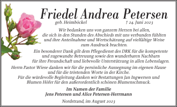 Traueranzeige von Friedel Andrea Petersen von Husumer Nachrichten