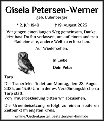 Traueranzeige von Gisela Petersen-Werner von Flensburger Tageblatt