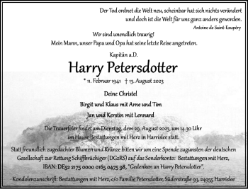 Traueranzeige von Harry Petersdotter von Flensburger Tageblatt