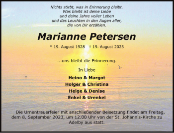 Traueranzeige von Marianne Petersen von Flensburger Tageblatt