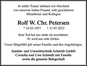 Traueranzeige von Rolf W. Chr. Petersen von Stormarner Tageblatt