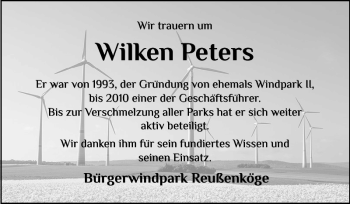 Traueranzeige von Wilken Peters von Husumer Nachrichten