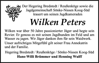 Traueranzeige von Wilken Peters von Husumer Nachrichten
