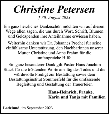 Traueranzeige von Christine Petersen von Nordfriesland Tageblatt