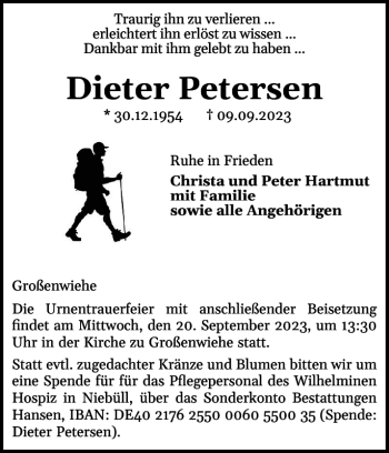 Traueranzeige von Dieter Petersen von Flensburger Tageblatt