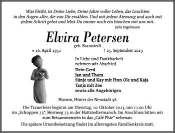 Traueranzeige von Elvira Petersen von Husumer Nachrichten