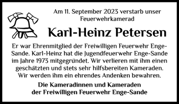 Traueranzeige von Karl-Heinz Petersen von Nordfriesland Tageblatt