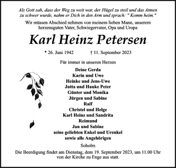 Traueranzeige von Karl Heinz Petersen von Husumer Nachrichten
