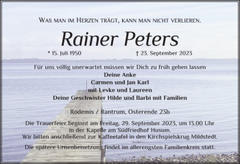 Traueranzeige von Rainer Peters von Husumer Nachrichten