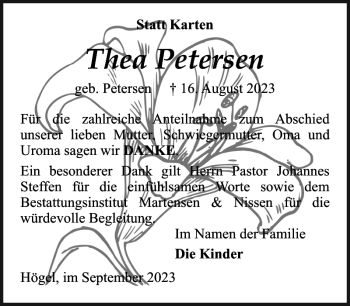 Traueranzeige von Thea Petersen von Husumer Nachrichten