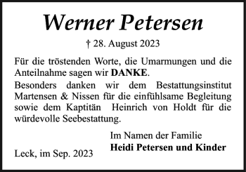 Traueranzeige von Werner Petersen von Nordfriesland Tageblatt