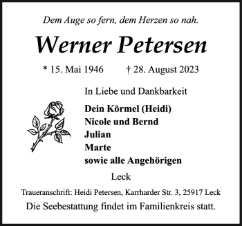 Traueranzeige von Werner Petersen von Nordfriesland Tageblatt