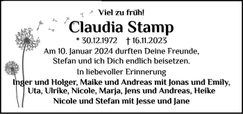 Traueranzeige von Claudia Stamp von Eckernförder Zeitung