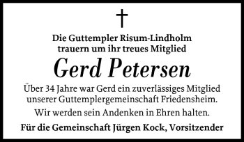 Traueranzeige von Gerd Petersen von Husumer Nachrichten