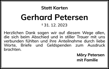 Traueranzeige von Gerhard Petersen von Flensburger Tageblatt