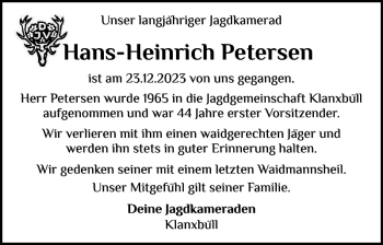 Traueranzeige von Hans-Heinrich Petersen von Husumer Nachrichten